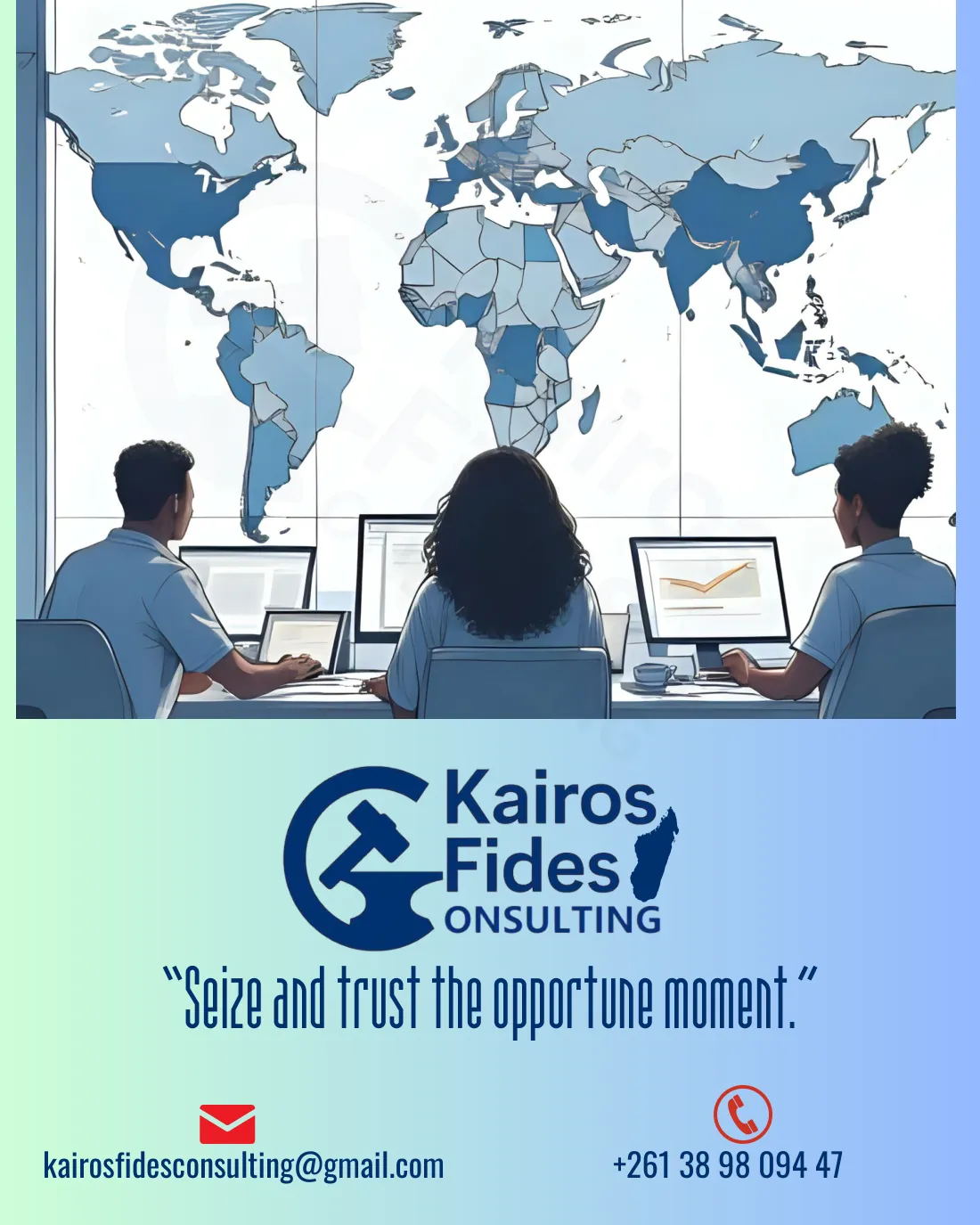 Plaquette, page 8 : contact, kairosfidesconsulting@gmail.com, +261 38 98 094 47